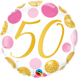 45cm Foil Balloon - 50TH BIRTHDAY PINK DOTS