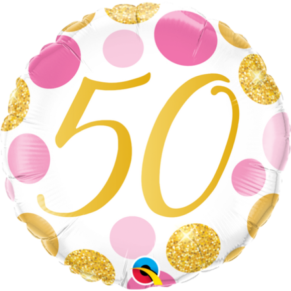 45cm Foil Balloon - 50TH BIRTHDAY PINK DOTS