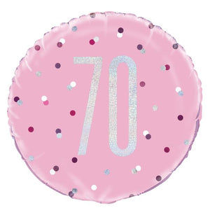 45cm Foil Balloon - 70TH BIRTHDAY PINK DOTS