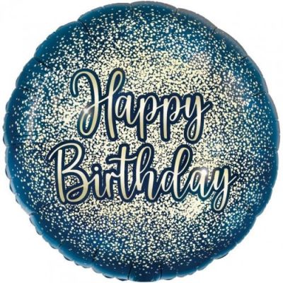 45cm Foil Balloon - Metallic Glitter Navy Gold Happy Birthday