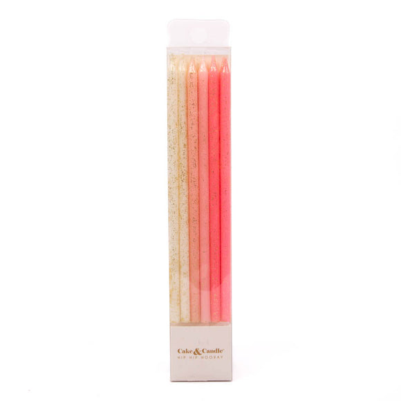 Long Elegant Candles (12cm) - pink glitter