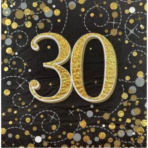Lunch Napkins - 30th Black & Gold