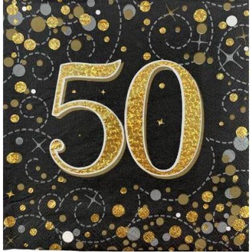 Lunch Napkins - 50th Black & Gold