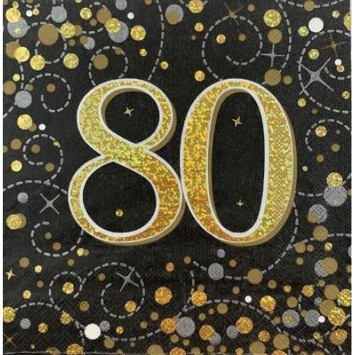 Lunch Napkins - 80th Black & Gold