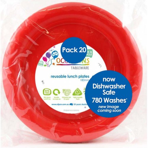 Reusable Lunch Plates Red 180mm 20Pk