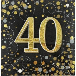 Lunch Napkins - 40th Black & Gold