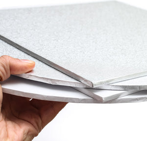 5MM MASONITE CAKE BOARD - SQUARE SILVER 14"
