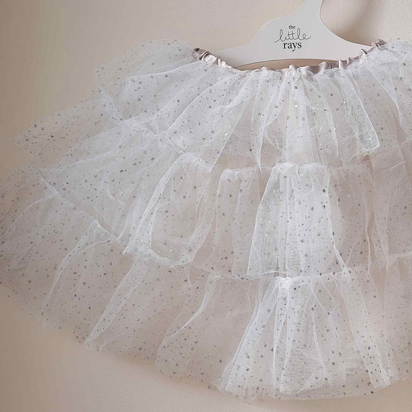 Fancy Dress White & Silver Sparkle Fairy Princess Tutu 3-5
