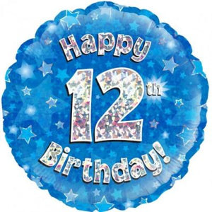 45cm Foil Balloon - 12TH BIRTHDAY BLUE