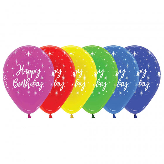 30cm Happy Birthday Assorted Colours - 12 Pack