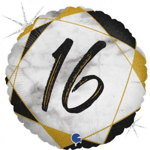 45cm Foil Balloon - HAPPY BIRTHDAY 16TH Black/Gold
