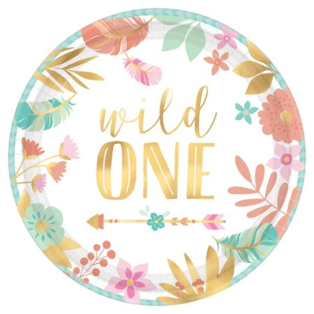 **CLEARANCE **Party Paper Plates 17cm - WILD ONE (BOHO)