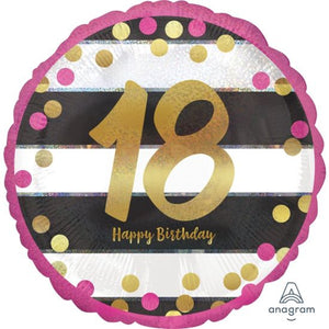 45cm Foil Balloon - 18th Pink, Gold , Black