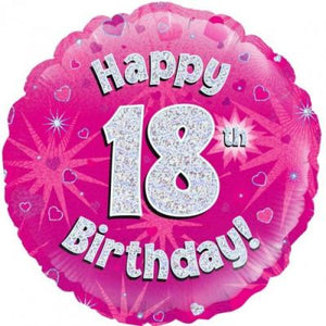 45cm Foil Balloon - 18th BIRTHDAY PInk/Silver