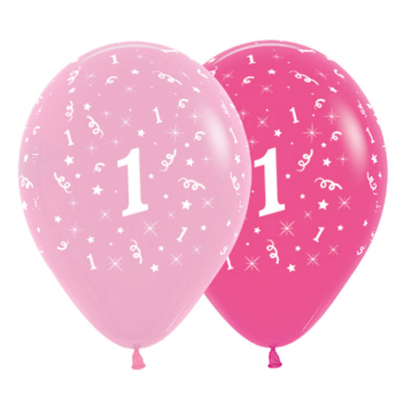 30cm Pink Latex Balloons 1st Birthday - 6 Pack