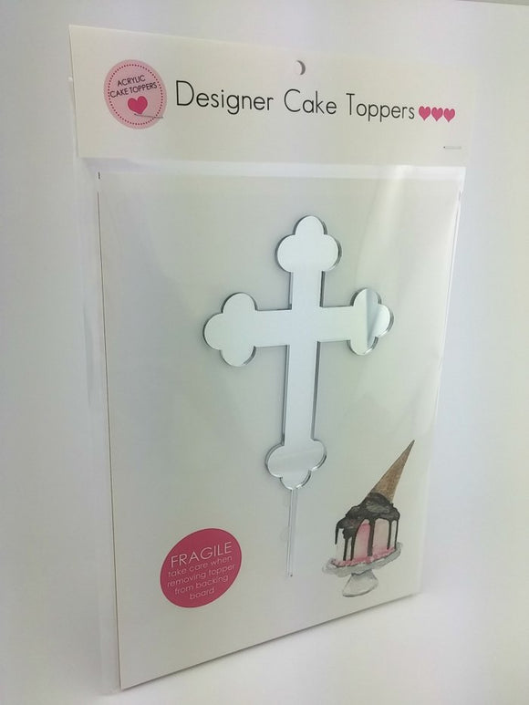 Acrylic Cake Topper - CROSS ( Silver )