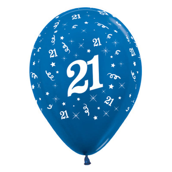 30cm Blue Latex Balloons 21st Birthday - 6 Pack