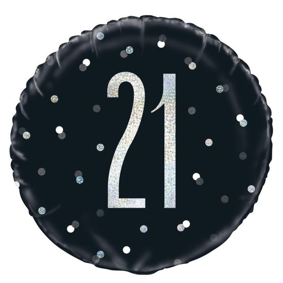 45cm Foil Balloon - 21ST Black & Silver