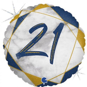 45cm Foil Balloon - 21ST Blue/Gold