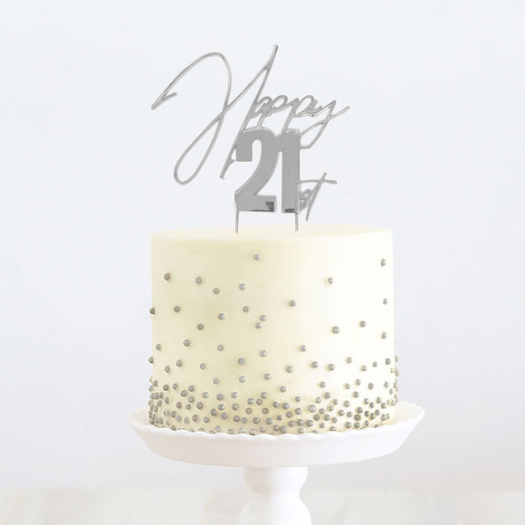 Happy 21st SILVER Cake Topper