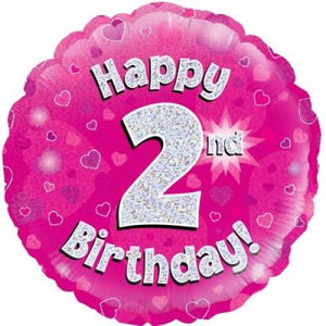 45cm Foil Balloon - 2ND BIRTHDAY Pink/Silver