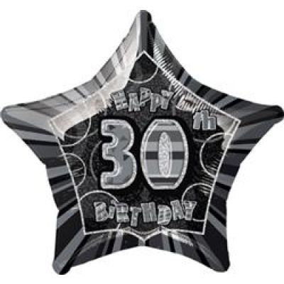 45cm Foil Balloon - 30TH BLACK STAR