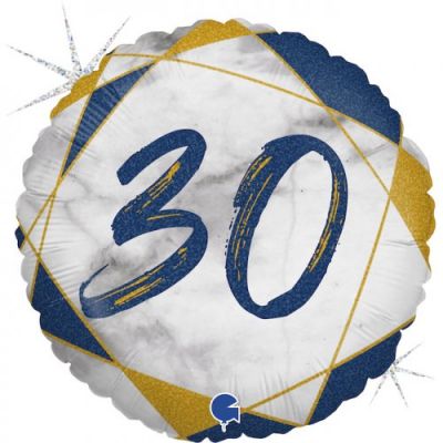 45cm Foil Balloon - 30TH Blue/Gold