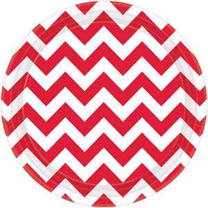 Red - Chevron Paper Plates 23cm