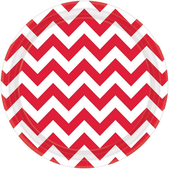 Red - Chevron Paper Plates 23cm