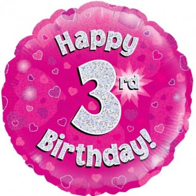 45cm Foil Balloon - 3RD BIRTHDAY Pink/Silver