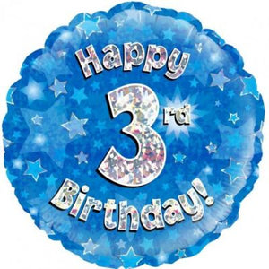 45cm Foil Balloon - 3RD BIRTHDAY Blue/Silver