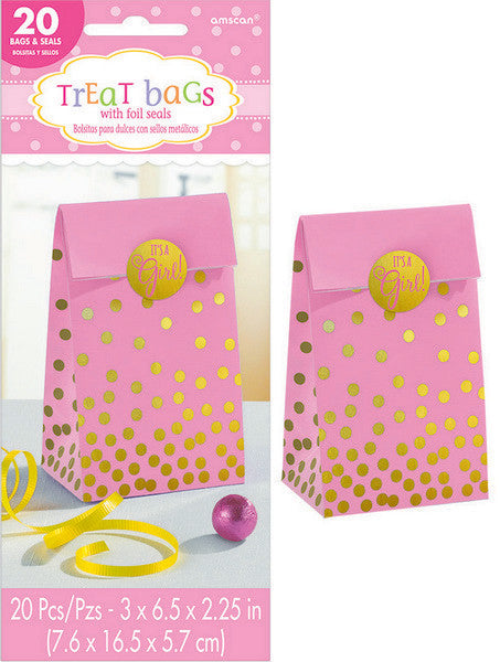 TREAT BAG - It's A Girl - Pink/Gold with Sticker