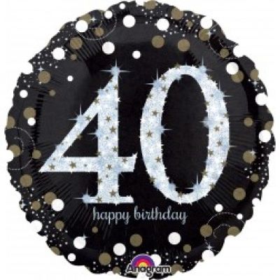 45cm Foil Balloon - 40th BLACK & GOLD