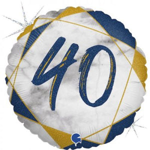 45cm Foil Balloon - 40th Blue/Gold