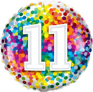 45cm Foil Balloon - 11TH BIRTHDAY RAINBOW DOTS