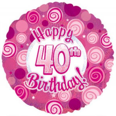 45cm Foil Balloon - HAPPY 40th BIRTHDAY PINK