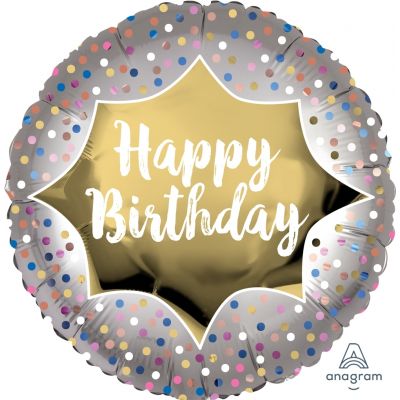 45cm Foil Balloon - HAPPY BIRTHDAY SATIN GOLD BURST