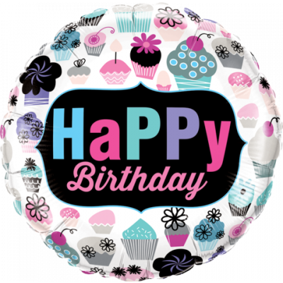 45cm Foil Balloon - HAPPY BIRTHDAY CUPCAKES