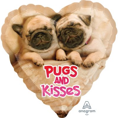 45cm Foil Balloon -  PUGS & KISSES (DOG)