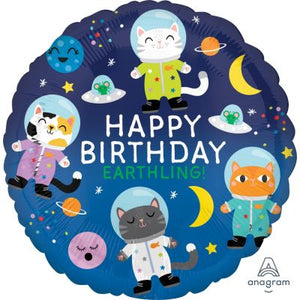 45cm Foil Balloon - HAPPY BIRTHDAY SPACE CATS