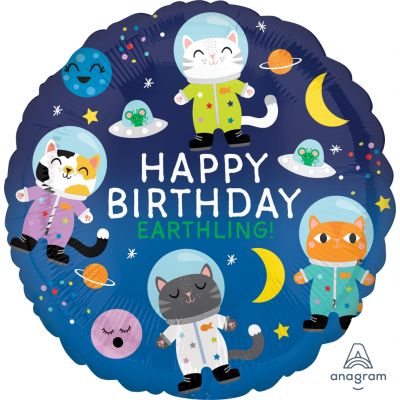 45cm Foil Balloon - HAPPY BIRTHDAY SPACE CATS
