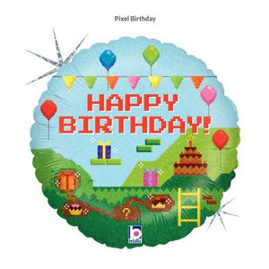 45cm Foil Balloon - HAPPY BIRTHDAY PIXEL
