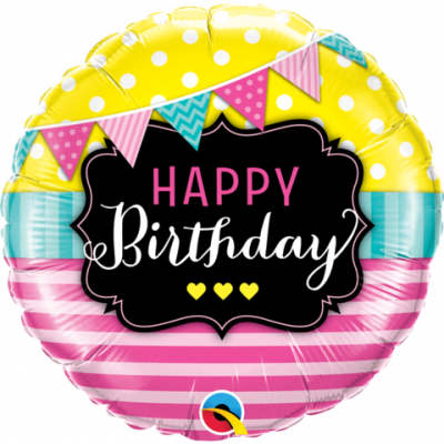 45cm Foil Balloon - HAPPY BIRTHDAY flag