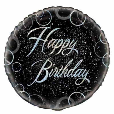 45cm Foil Balloon - HAPPY BIRTHDAY BLACK & SILVER