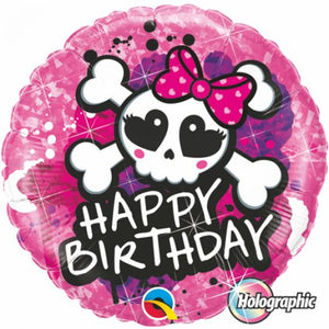 45cm Foil Balloon - SKULL PINK BOW Holographic (DISCONTINUED)