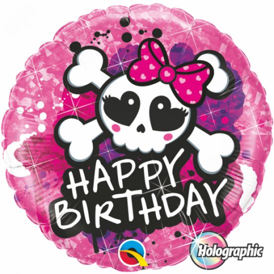 45cm Foil Balloon - SKULL PINK BOW Holographic (DISCONTINUED)