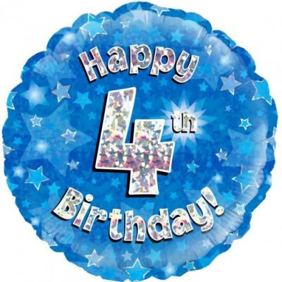 45cm Foil Balloon - 4TH BIRTHDAY BLUE