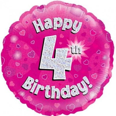 45cm Foil Balloon - 4TH BIRTHDAY PINK