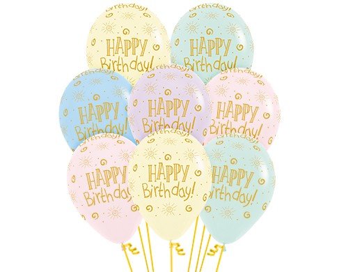 30cm Pastel Assorted & Gold Happy Birthday- 12 Pack