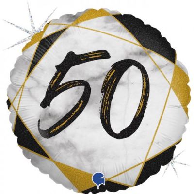 45cm Foil Balloon - 50TH Black/Gold